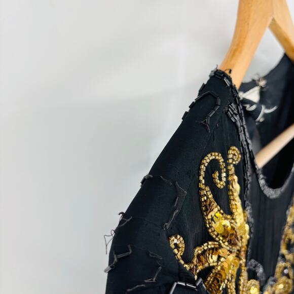 Vintage Stenay 100% Silk Dress Size 10 Womens Black Embroidered Sequin 1980's - Picture 9 of 11